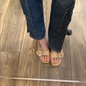 Amalfi Beige Buckle Slide Sandals